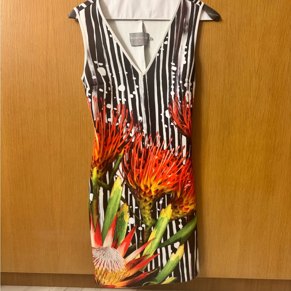 Clover Canyon. XS. Bright colors. Snug fit. Kind of like a wet suit material